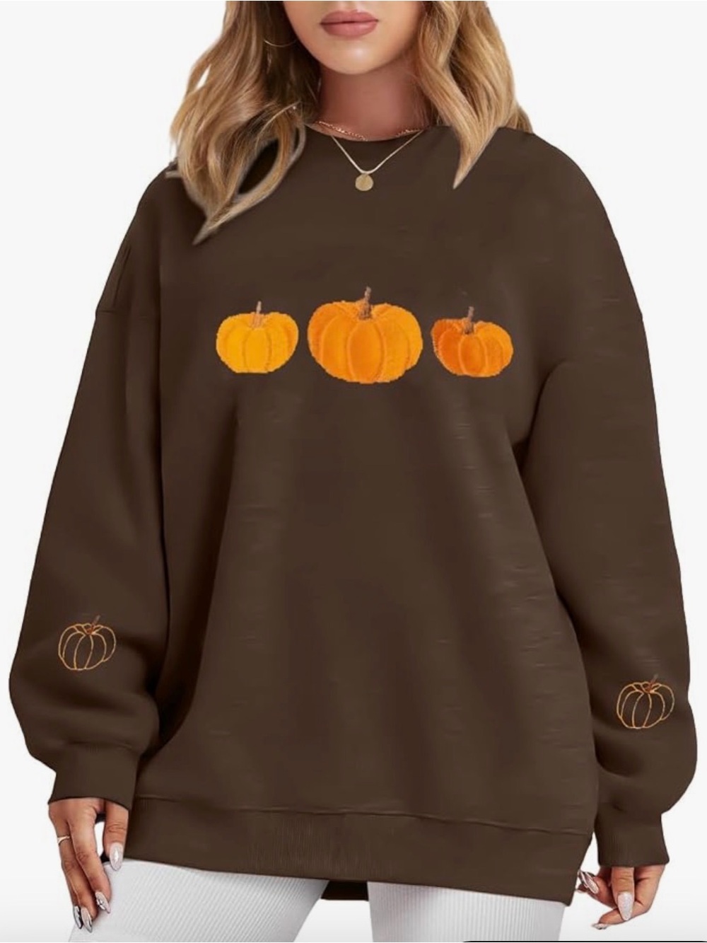 Cozy Pumpkin Graphic Sweatshirt - Brown with Orange Pumpkins